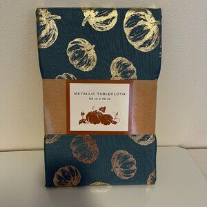 METALLIC AQUA & GOLD TABLECLOTH 52 IN X 70 IN - NEW W/ TAG